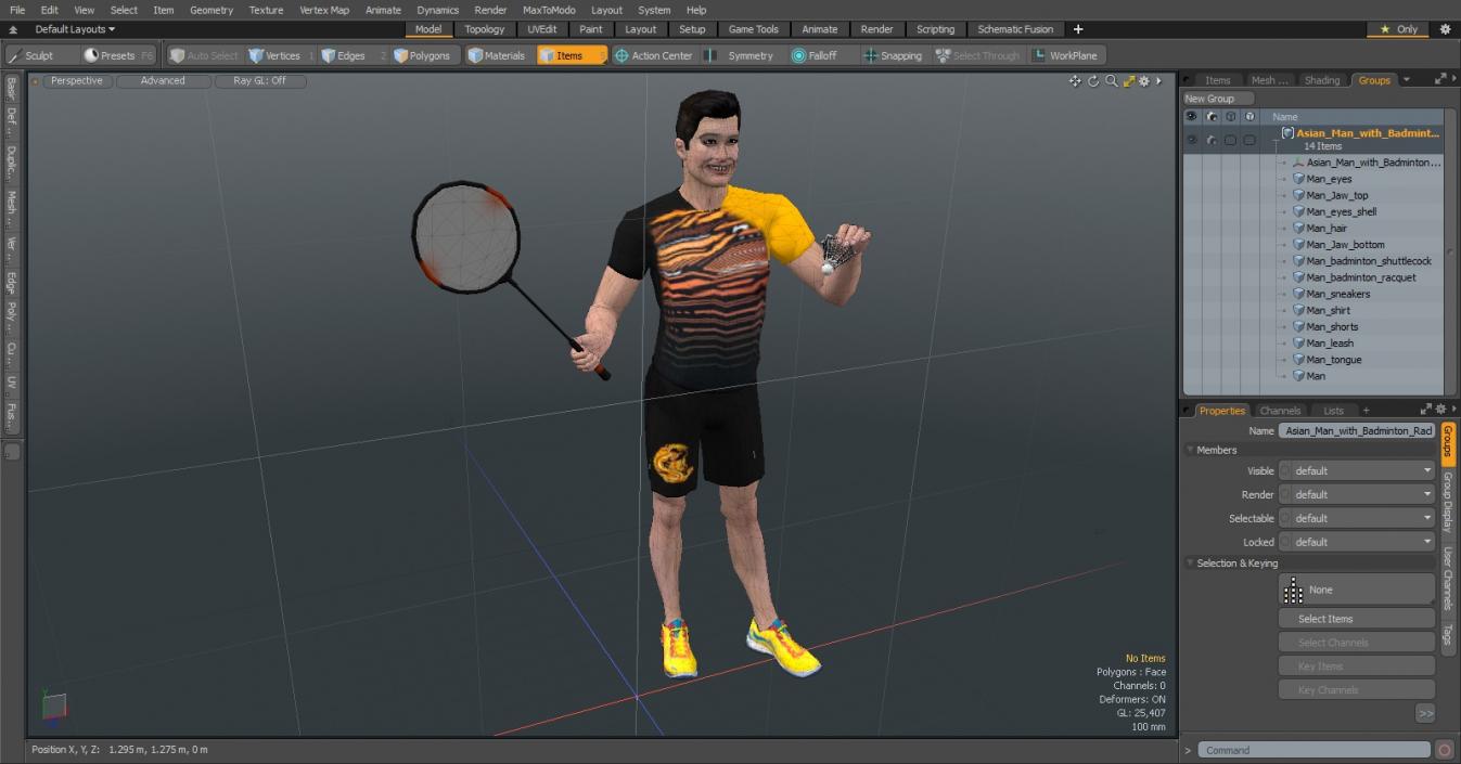 3D model Asian Man with Badminton Racket Standing Pose