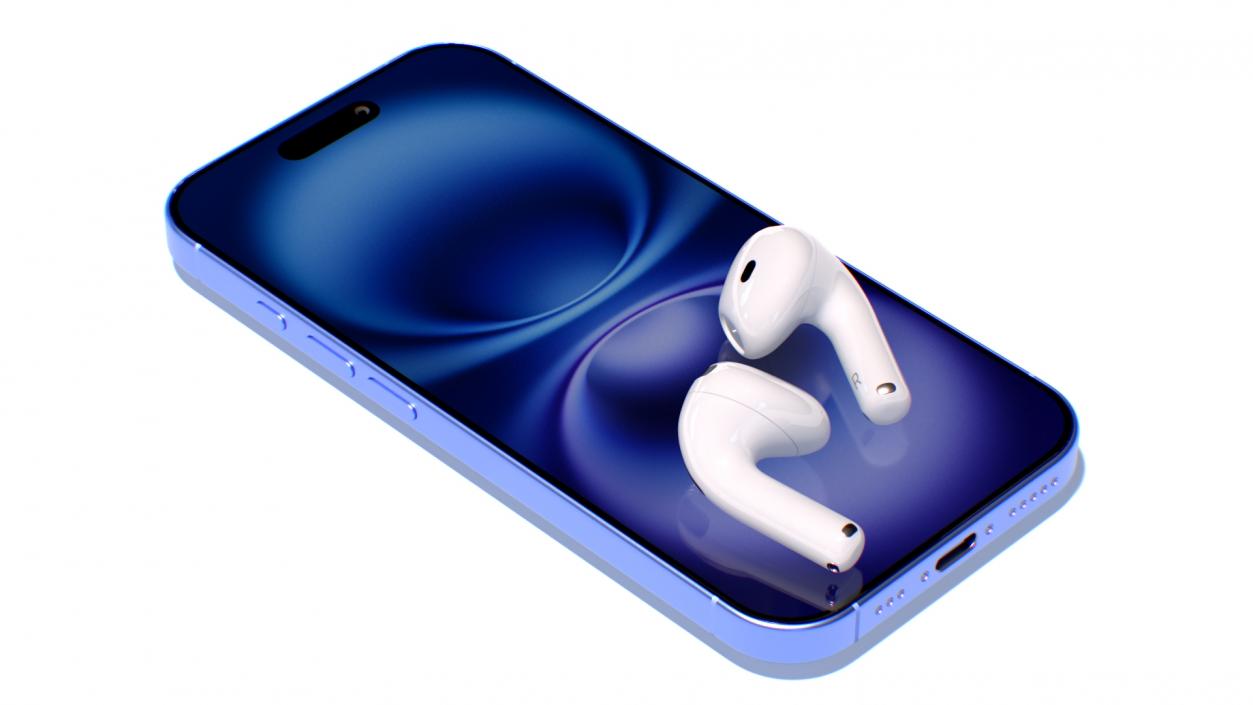 3D Apple AirPods 4 Headphones with iPhone 16