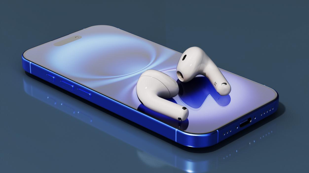 3D Apple AirPods 4 Headphones with iPhone 16