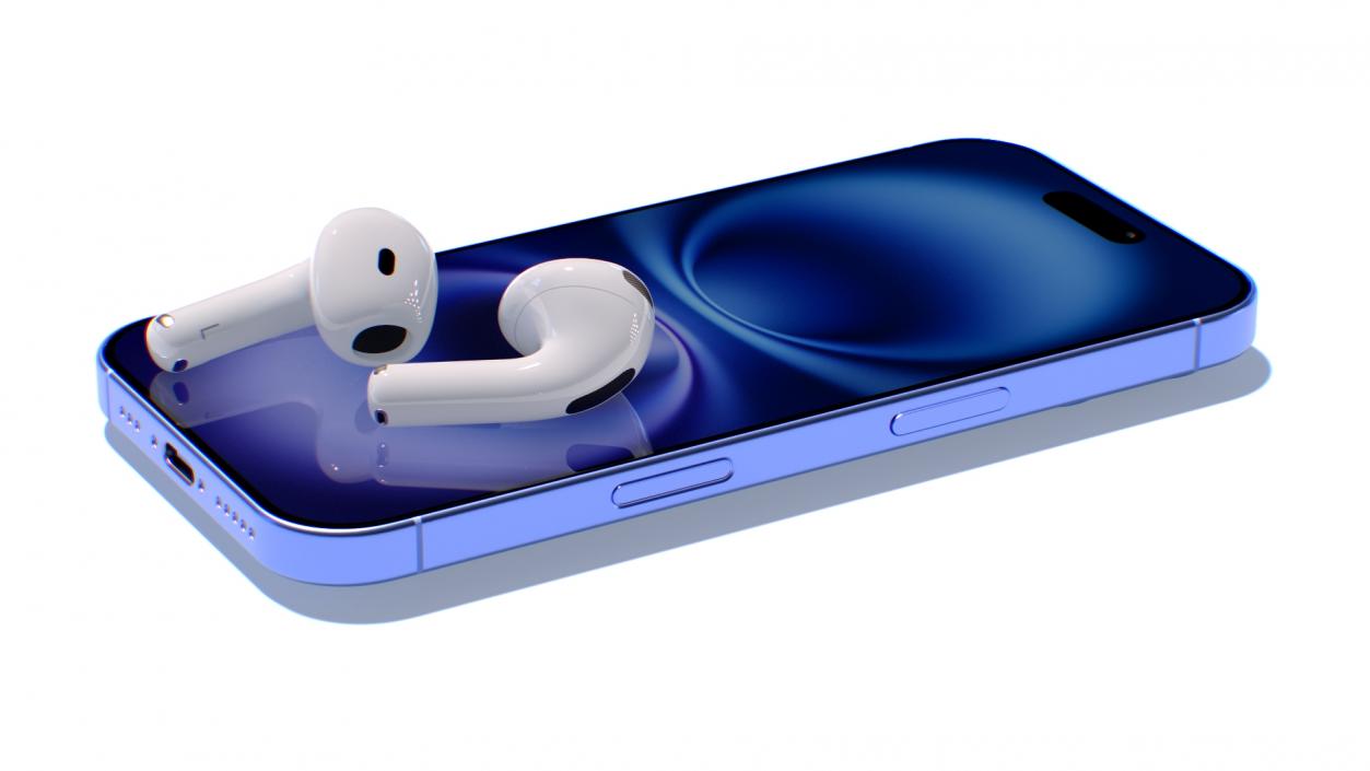 3D Apple AirPods 4 Headphones with iPhone 16