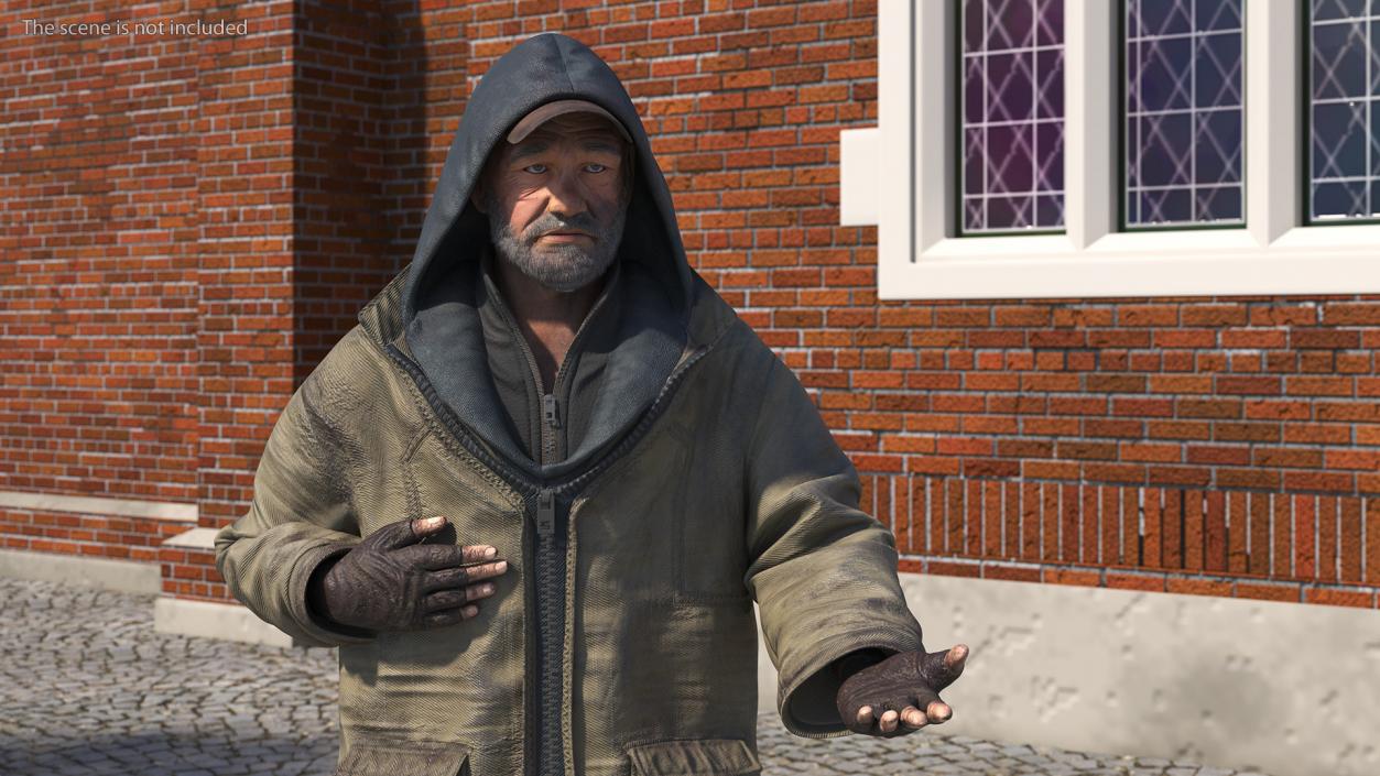 3D model Homeless Old Man Begs for Alms