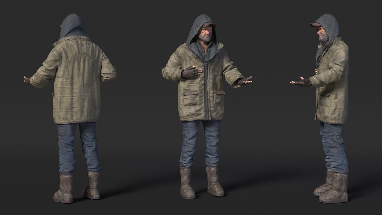 3D model Homeless Old Man Begs for Alms