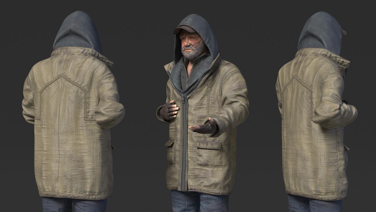 3D model Homeless Old Man Begs for Alms