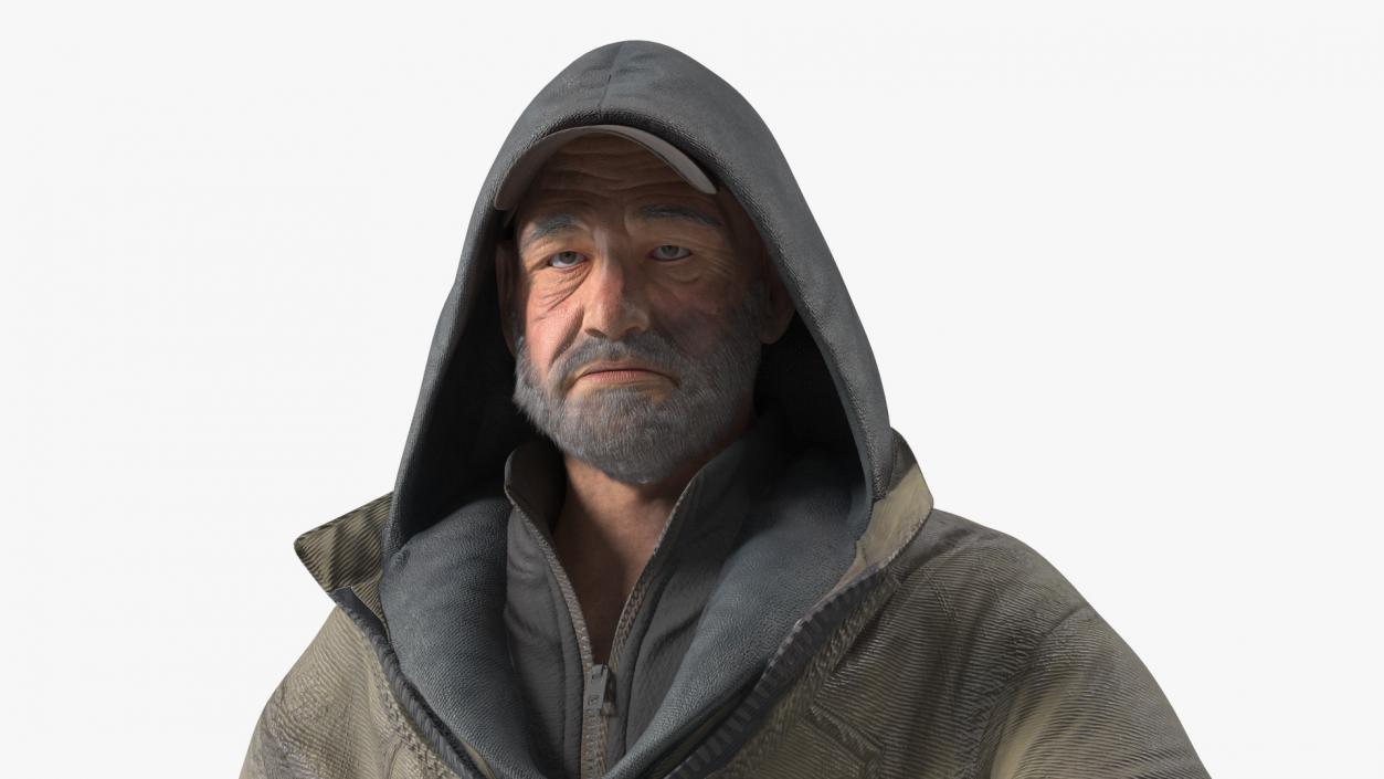 3D model Homeless Old Man Begs for Alms