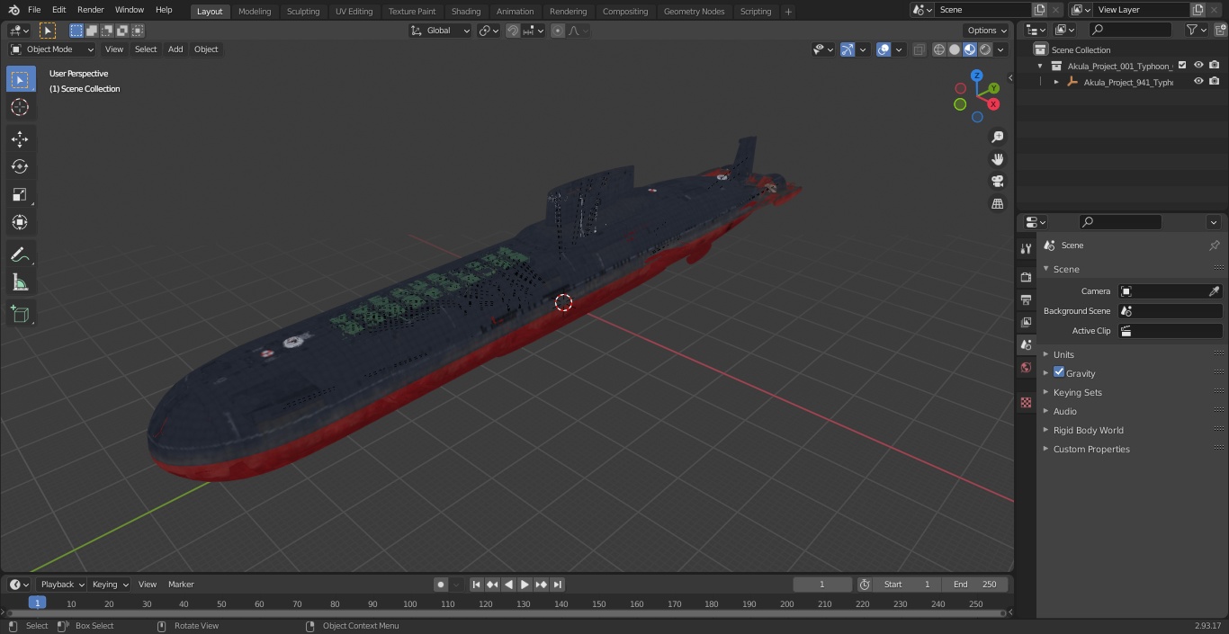 Akula Project 941 Typhoon Class Ballistic Missile Submarine 3D model