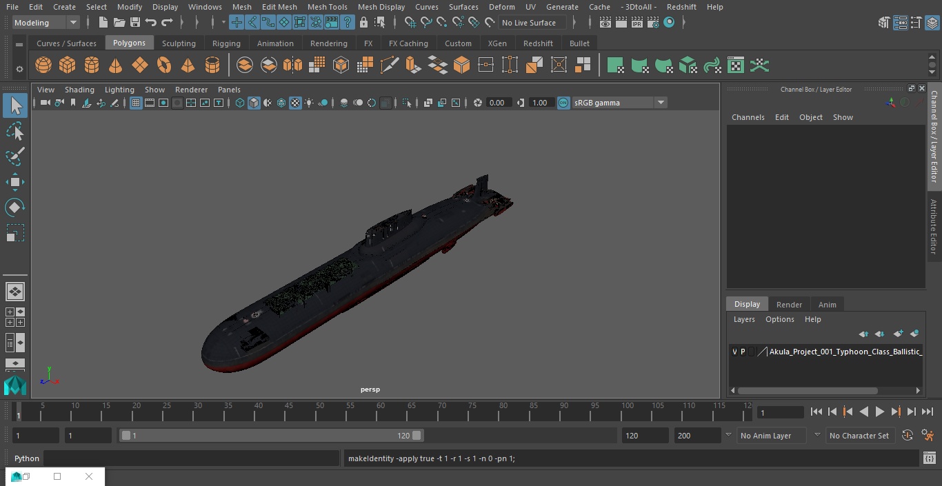 Akula Project 941 Typhoon Class Ballistic Missile Submarine 3D model