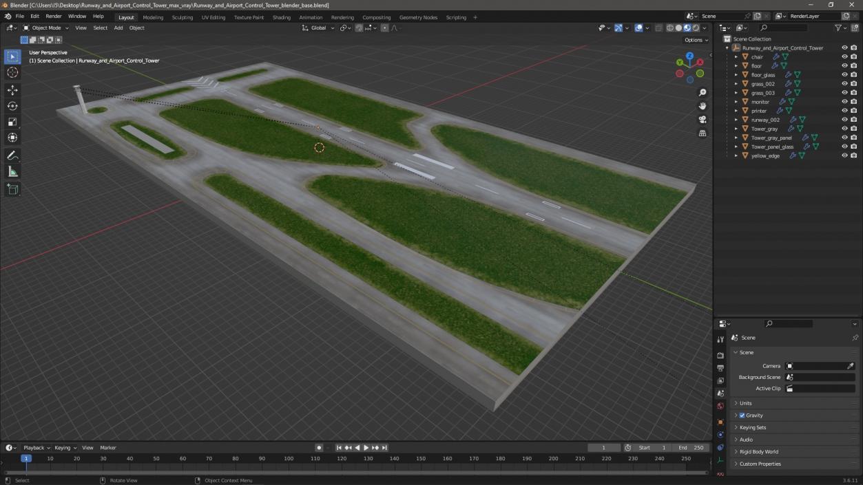 Runway and Airport Control Tower 3D