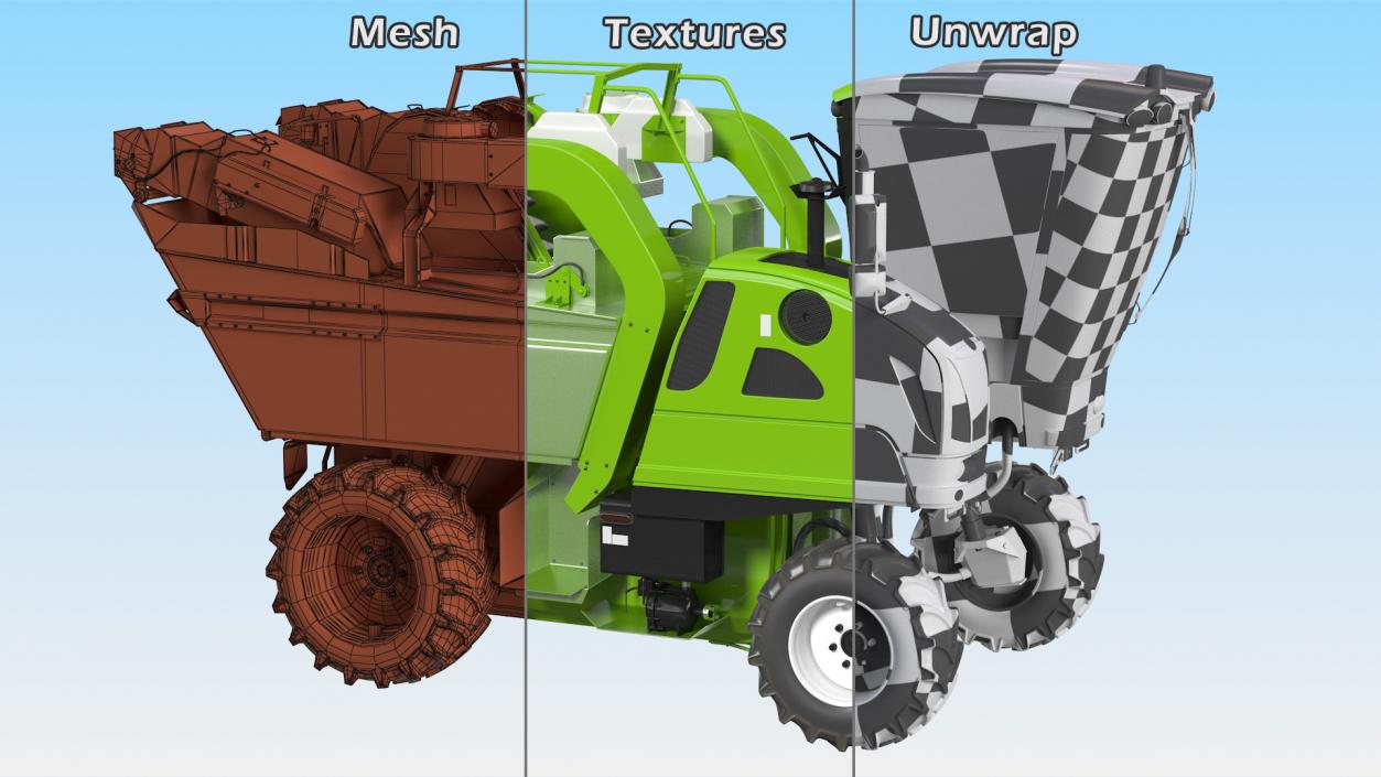 Rigged Grape Harvester with Vineyard Collection 3D