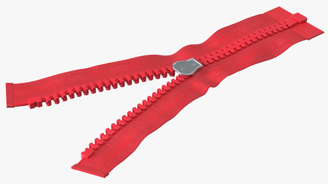 3D model One Sided Plastic Zipper Opened Red