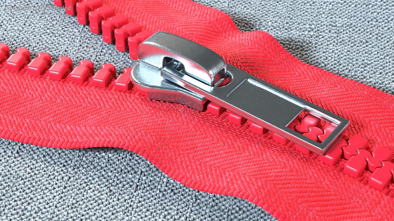 3D model One Sided Plastic Zipper Opened Red