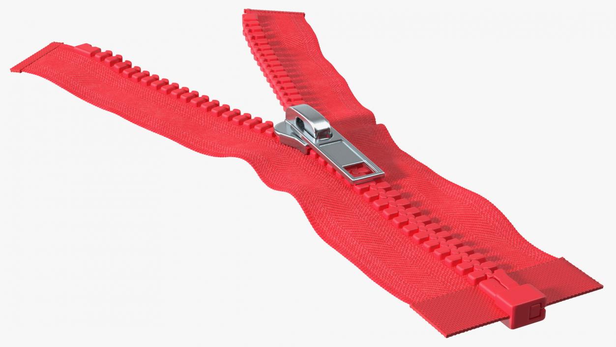 3D model One Sided Plastic Zipper Opened Red