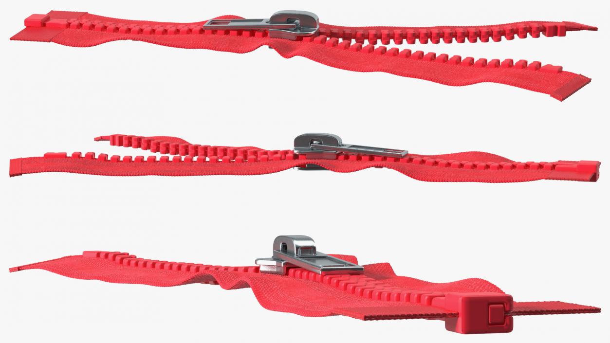 3D model One Sided Plastic Zipper Opened Red