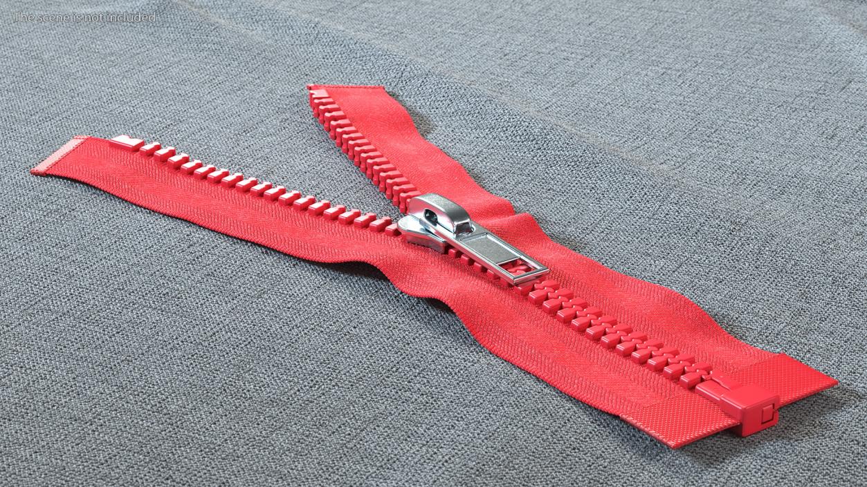 3D model One Sided Plastic Zipper Opened Red