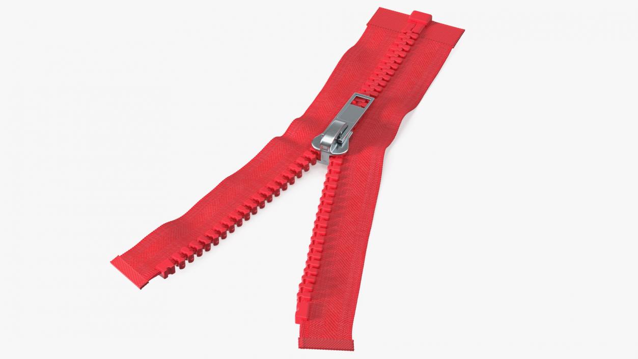 3D model One Sided Plastic Zipper Opened Red