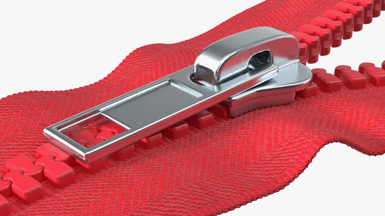 3D model One Sided Plastic Zipper Opened Red