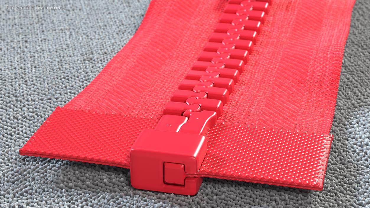 3D model One Sided Plastic Zipper Opened Red