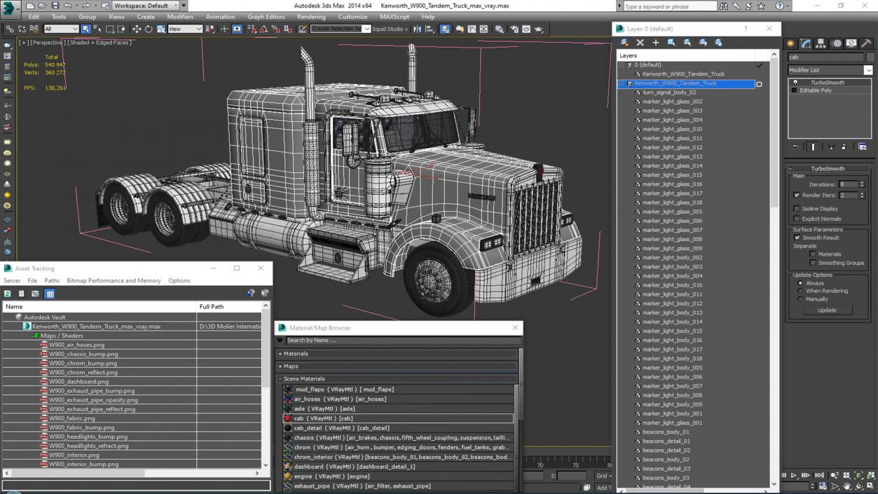 3D Kenworth W900 Tandem Truck