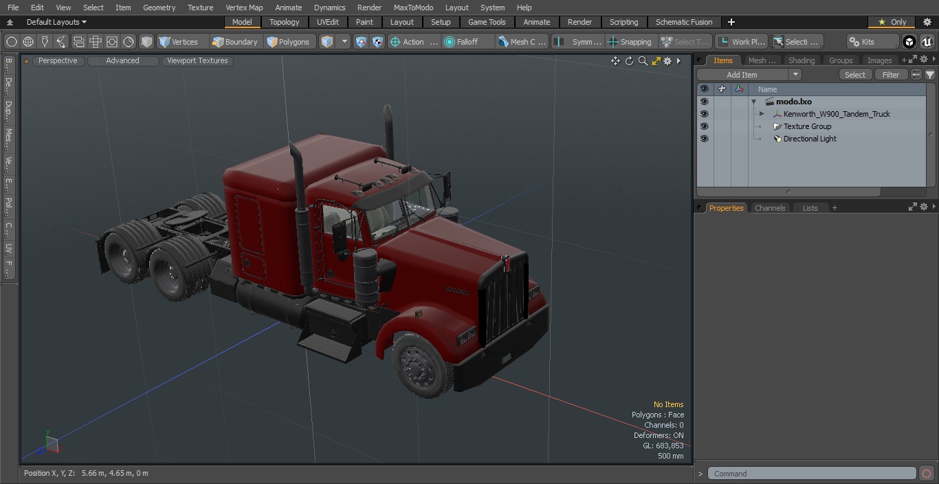 3D Kenworth W900 Tandem Truck