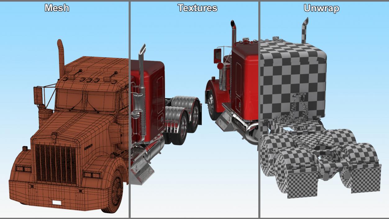 3D Kenworth W900 Tandem Truck