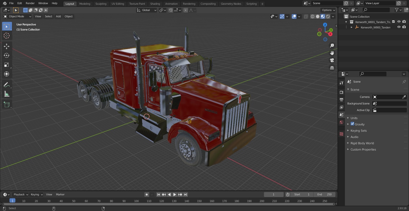 3D Kenworth W900 Tandem Truck