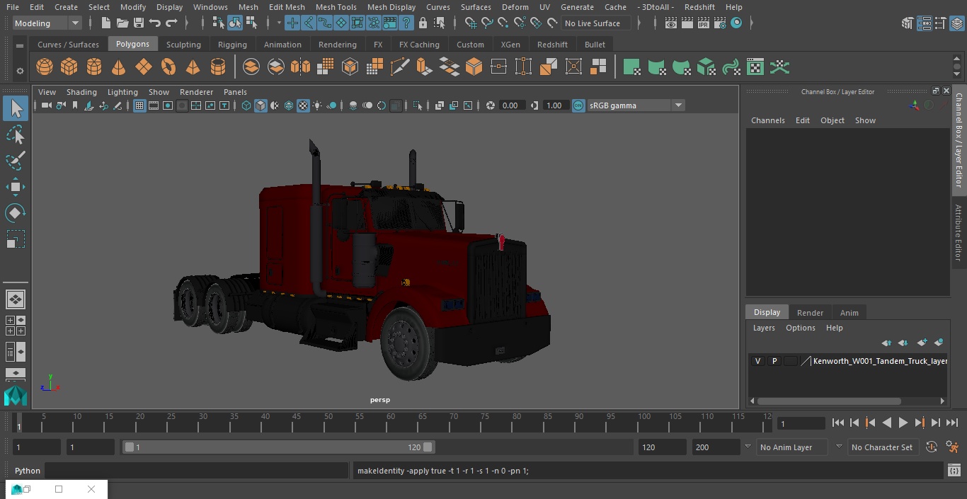 3D Kenworth W900 Tandem Truck