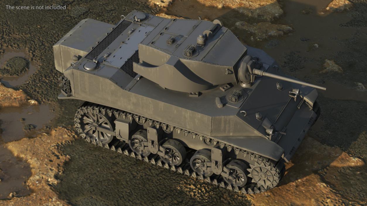 M5 Stuart Light Tank Rigged 3D