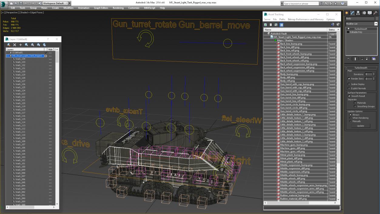 M5 Stuart Light Tank Rigged 3D