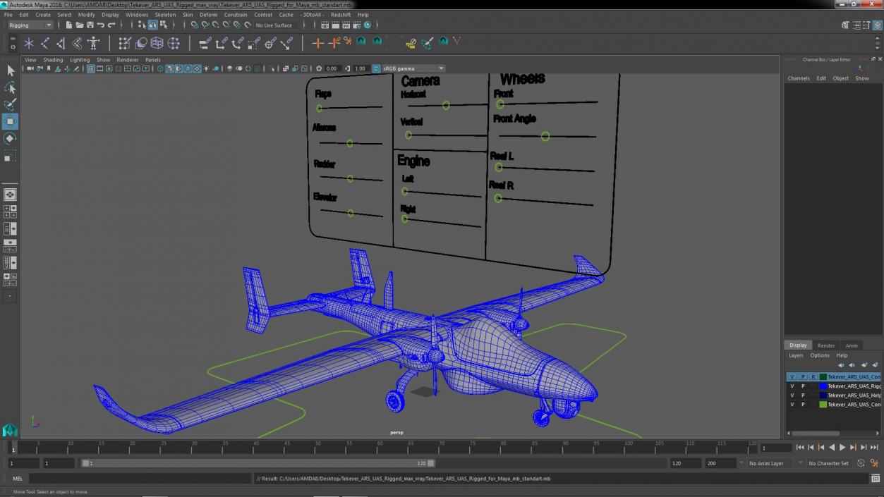 3D Tekever AR5 UAS Rigged for Maya