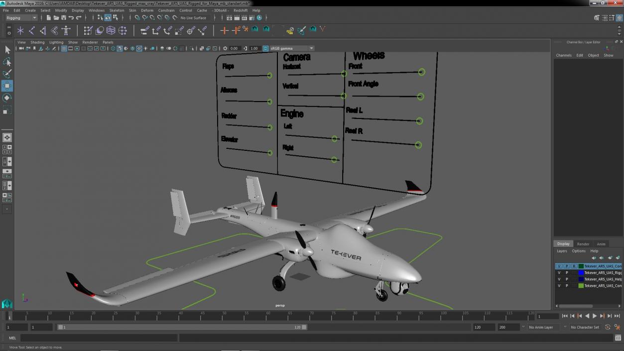 3D Tekever AR5 UAS Rigged for Maya