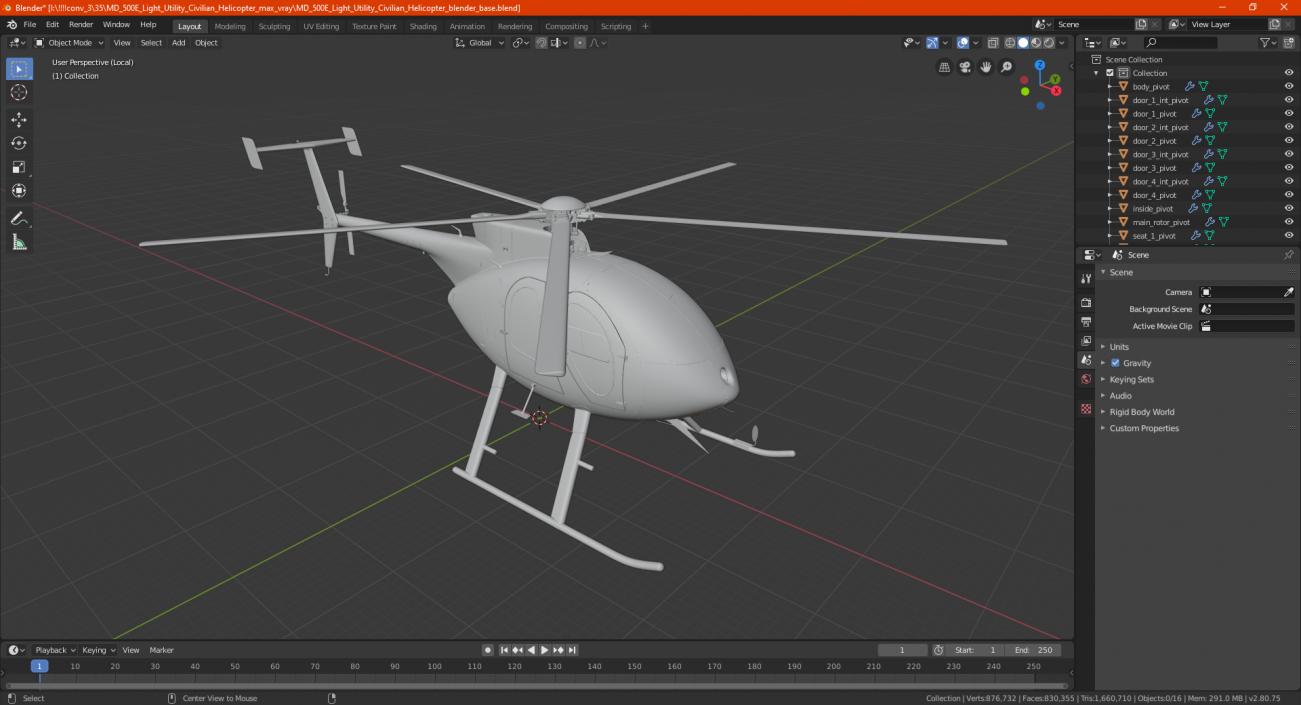 3D MD 500E Light Utility Civilian Helicopter