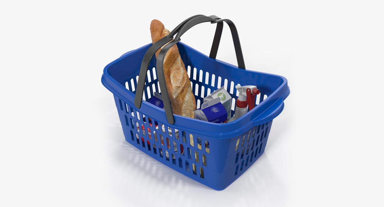 Shopping Plastic Basket with Goods 3D model