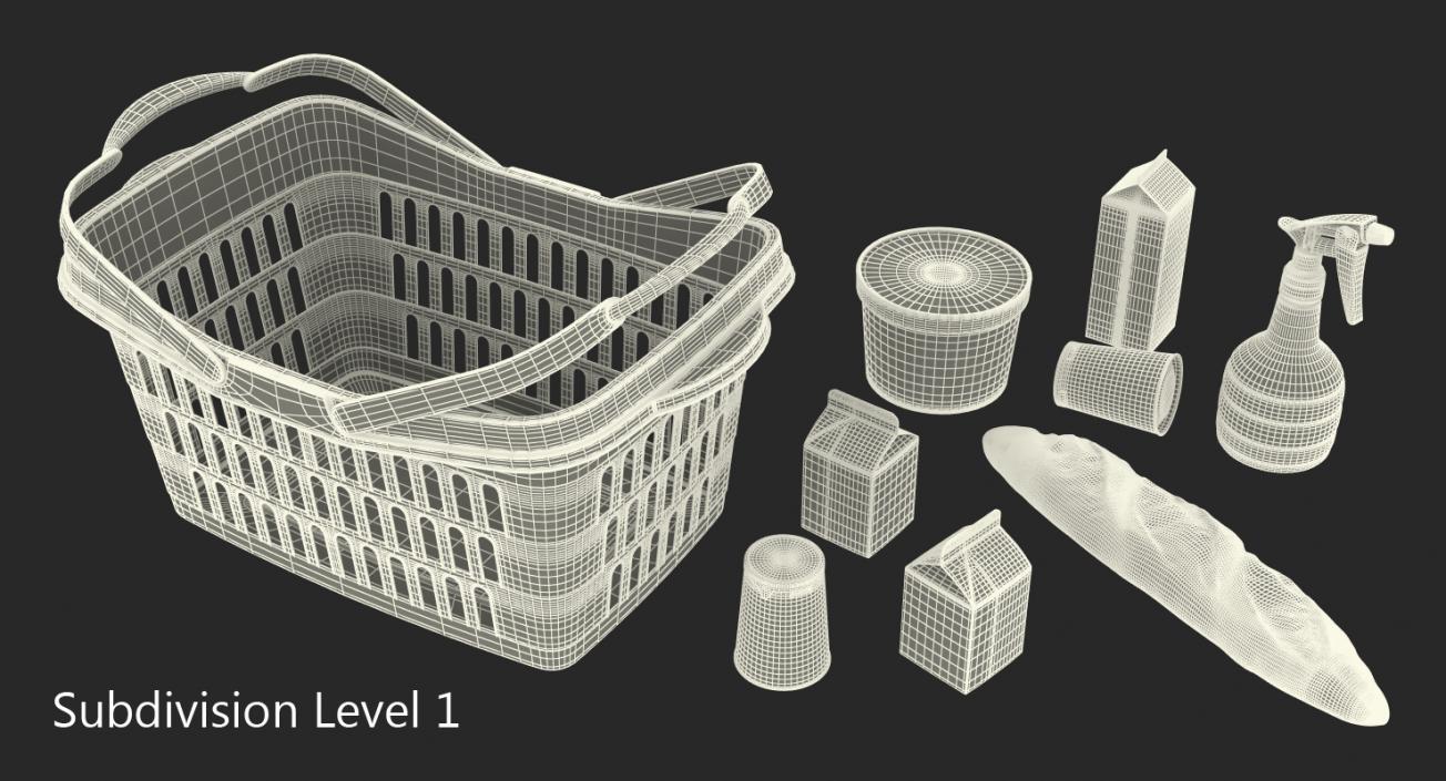 Shopping Plastic Basket with Goods 3D model