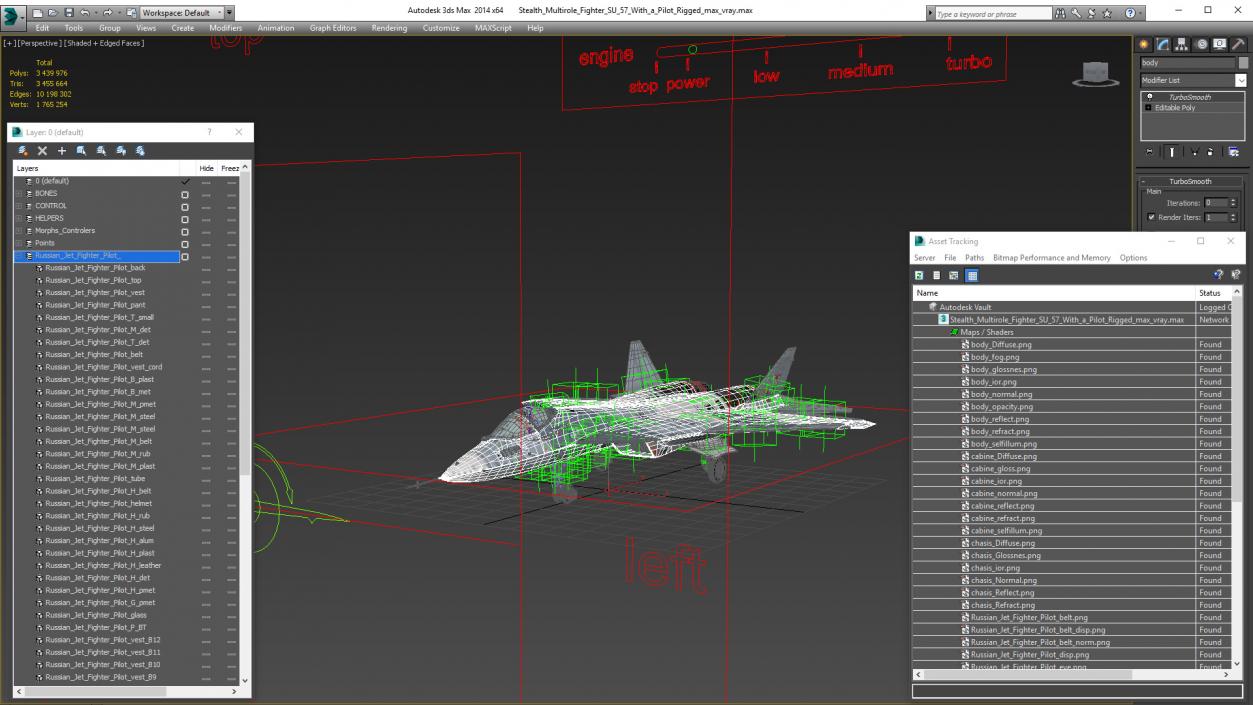 3D Stealth Multirole Fighter SU 57 With a Pilot Rigged