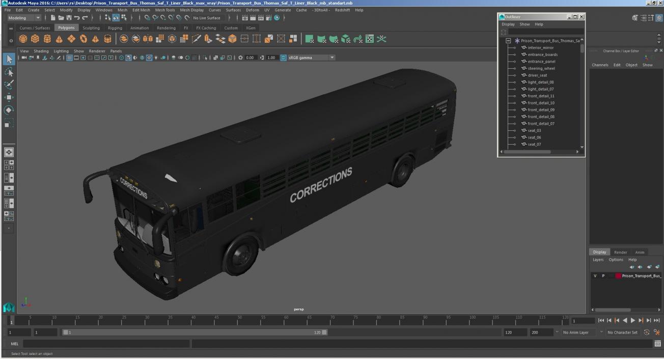 3D model Prison Transport Bus Thomas Saf T Liner Black