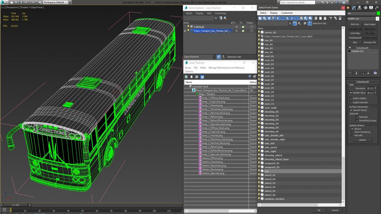 3D model Prison Transport Bus Thomas Saf T Liner Black