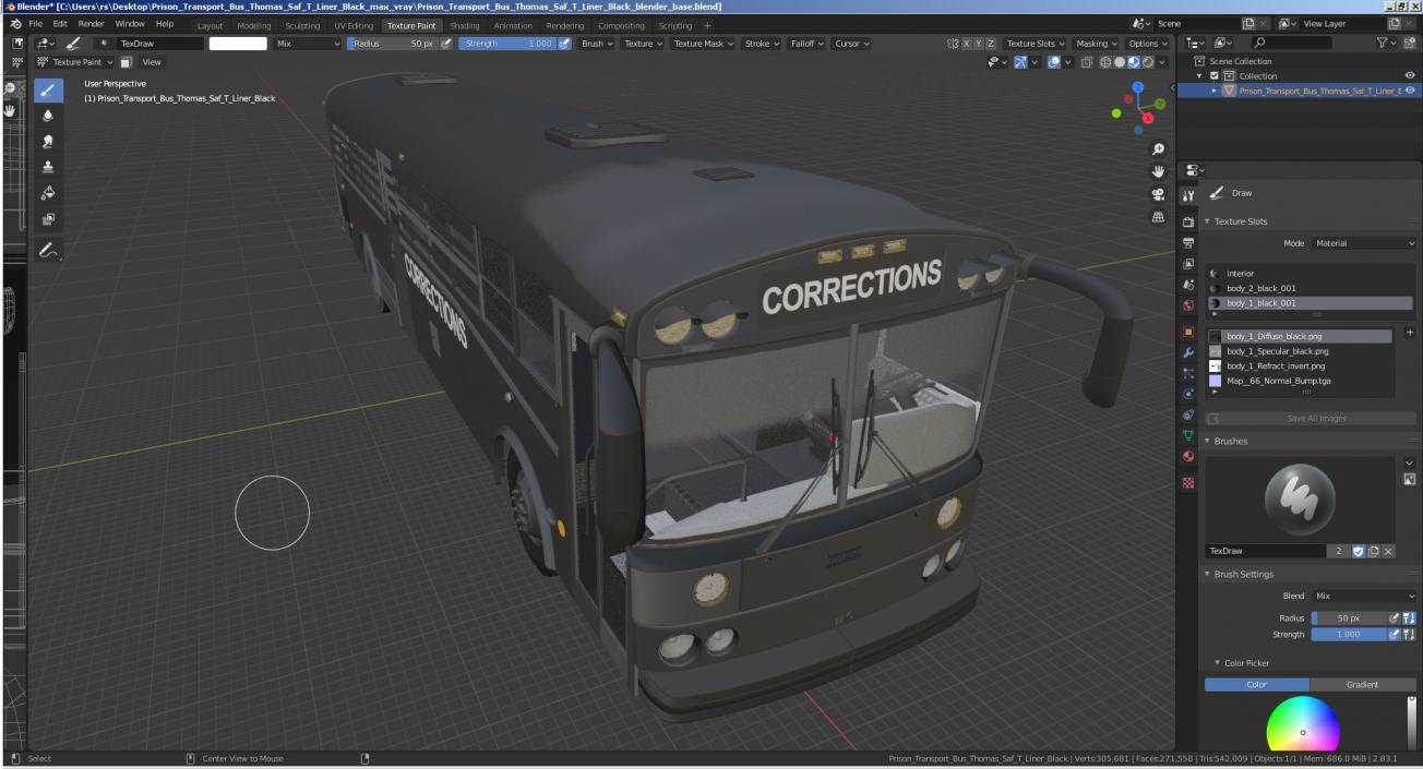 3D model Prison Transport Bus Thomas Saf T Liner Black