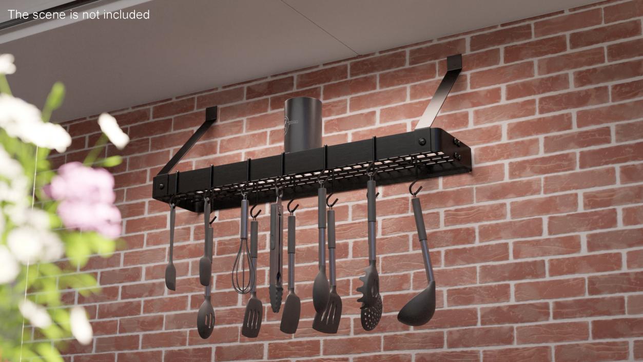 Kitchen Wall Mount Pot Rack with Cooking Utensils 3D model