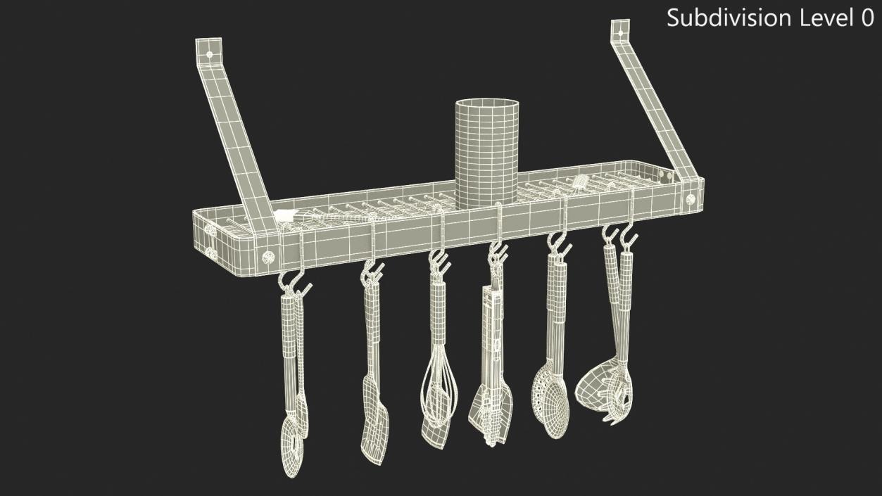 Kitchen Wall Mount Pot Rack with Cooking Utensils 3D model