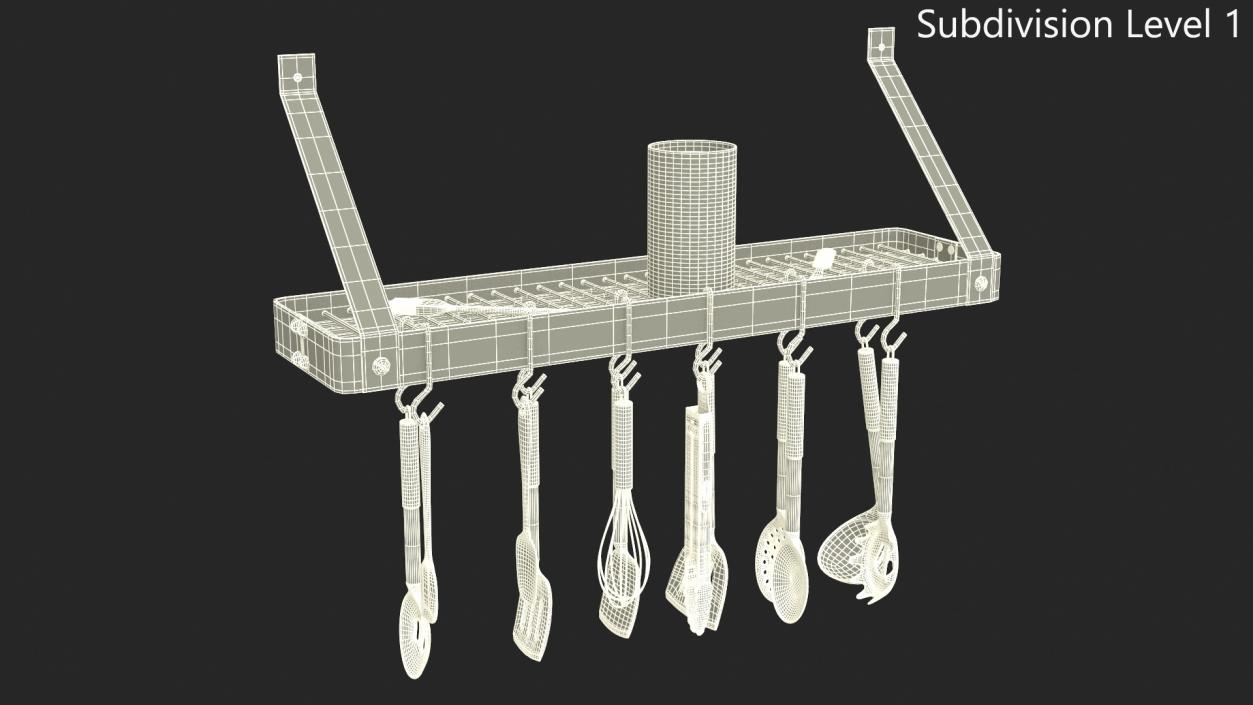 Kitchen Wall Mount Pot Rack with Cooking Utensils 3D model