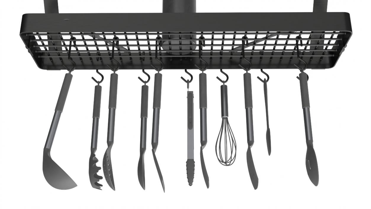 Kitchen Wall Mount Pot Rack with Cooking Utensils 3D model