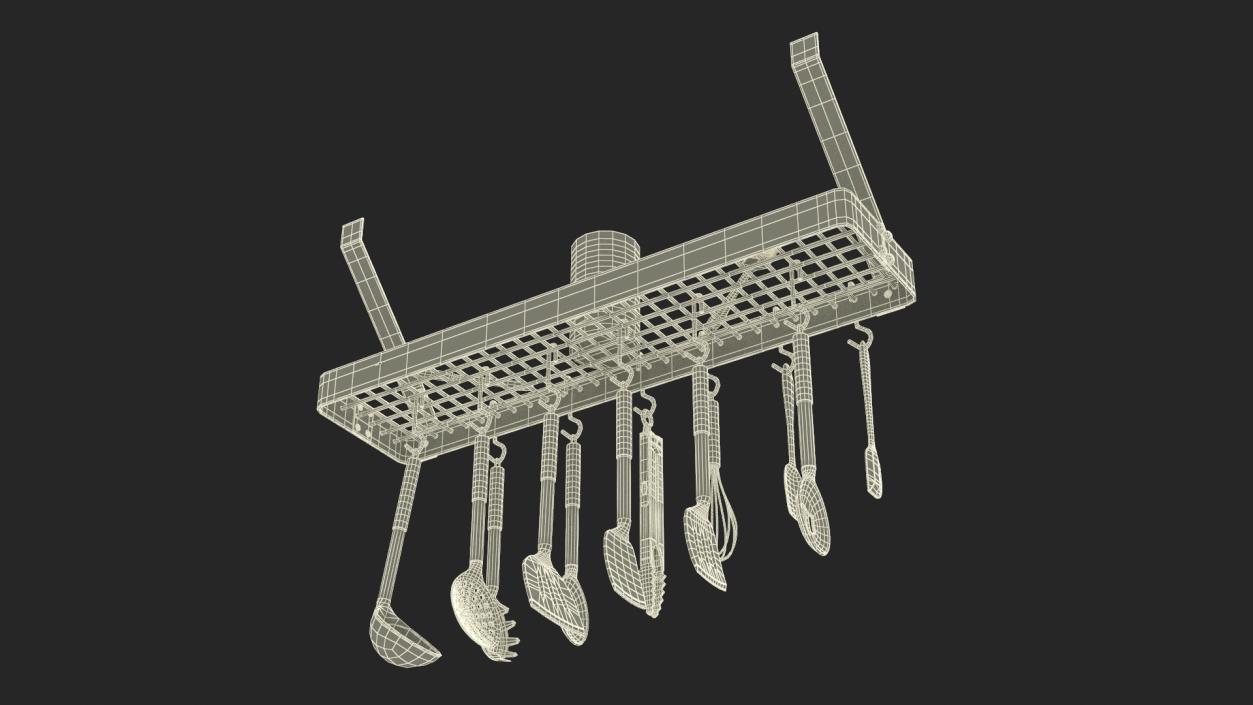 Kitchen Wall Mount Pot Rack with Cooking Utensils 3D model