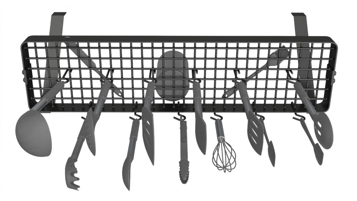 Kitchen Wall Mount Pot Rack with Cooking Utensils 3D model