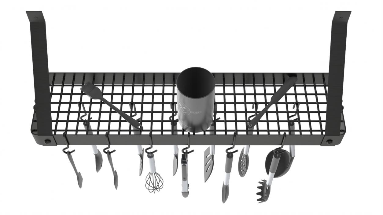 Kitchen Wall Mount Pot Rack with Cooking Utensils 3D model