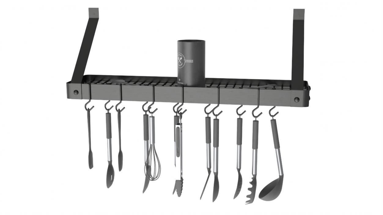 Kitchen Wall Mount Pot Rack with Cooking Utensils 3D model