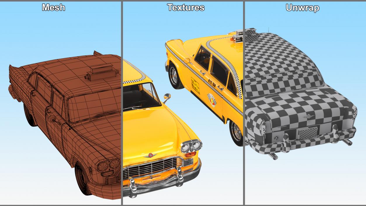 3D Retro Checker Taxi Cab Simple Interior model