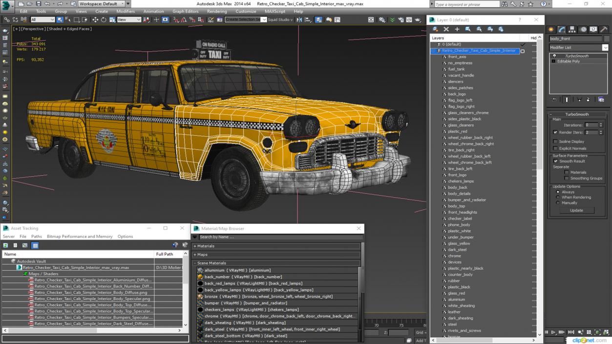 3D Retro Checker Taxi Cab Simple Interior model