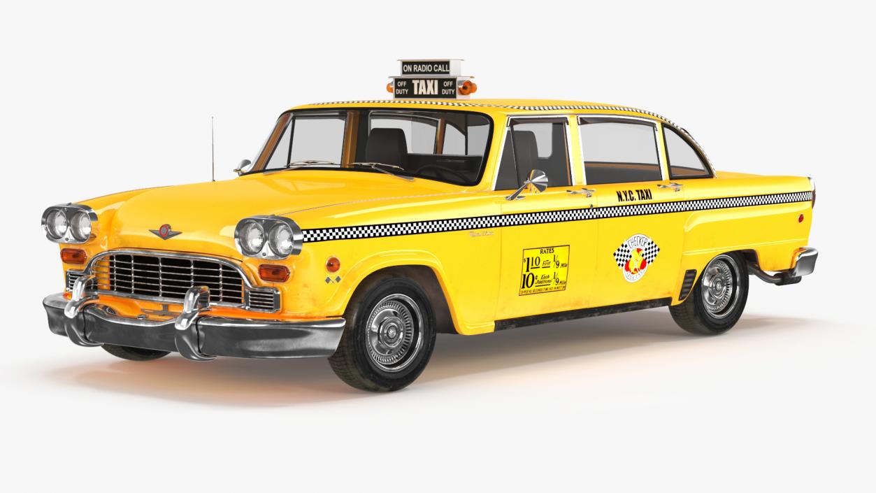 3D Retro Checker Taxi Cab Simple Interior model