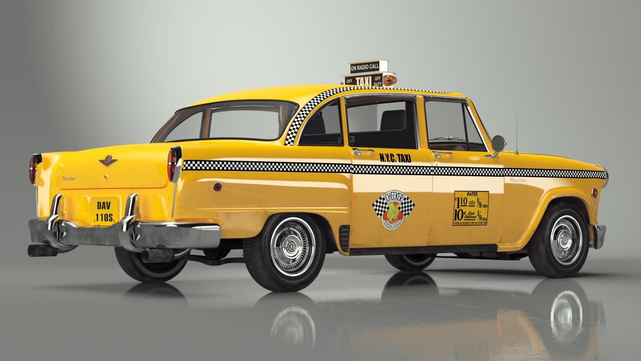 3D Retro Checker Taxi Cab Simple Interior model