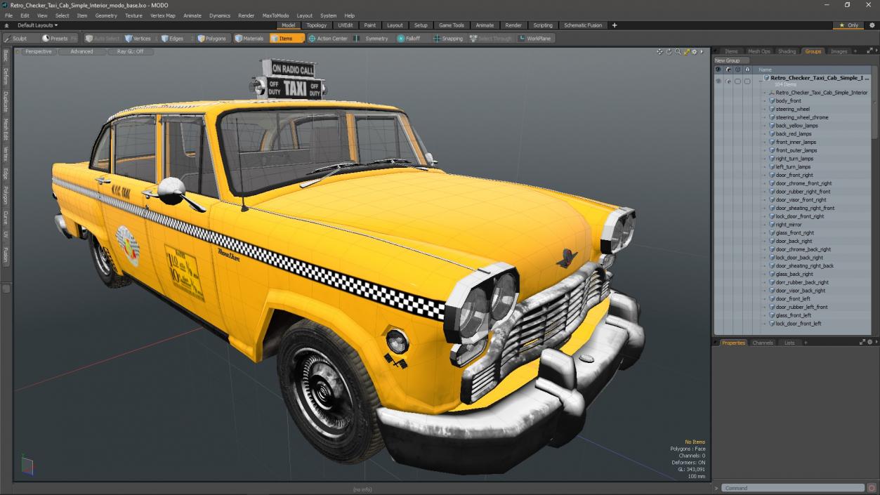 3D Retro Checker Taxi Cab Simple Interior model