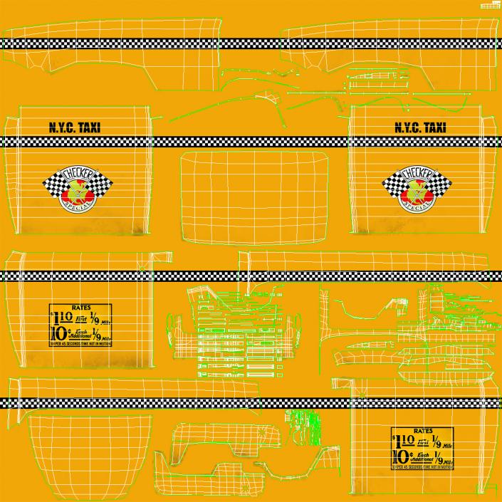 3D Retro Checker Taxi Cab Simple Interior model